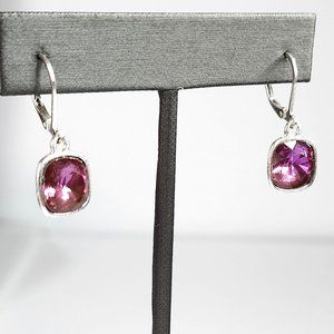 Purple Crystal & Silvertone Earrings 45015-039